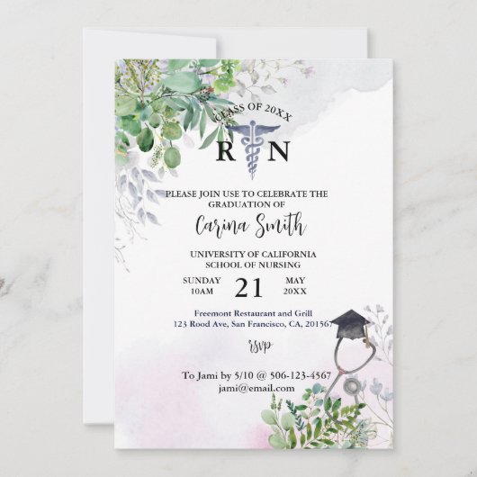 Afstuderen van de verpleegschool Floral Paars Bota Kaart (Voorkant)