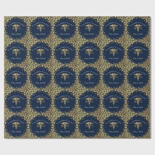 Afstuderen van de verpleegschool Navy Blue Gold Cadeaupapier (Vlak)