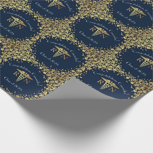 Afstuderen van de verpleegschool Navy Blue Gold Cadeaupapier (Hoek)