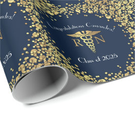 Afstuderen van de verpleegschool Navy Blue Gold Cadeaupapier