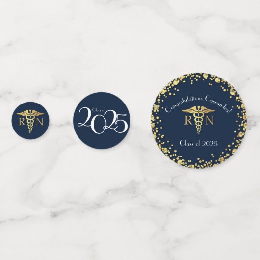 Afstuderen van de verpleegschool Navy Blue Gold Confetti (Voorkanten)