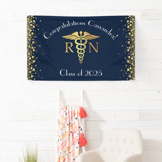 Afstuderen van de verpleegschool Navy Blue Gold Spandoek (Insitu)