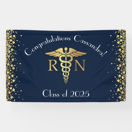 Afstuderen van de verpleegschool Navy Blue Gold Spandoek (Horizontaal)