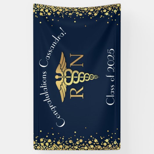 Afstuderen van de verpleegschool Navy Blue Gold Spandoek (Verticaal)
