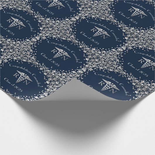 Afstuderen van de verpleegschool Navy Blue Silver Cadeaupapier (Hoek)