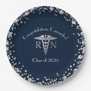 Afstuderen van de verpleegschool Navy Blue Silver Papieren Bordje
