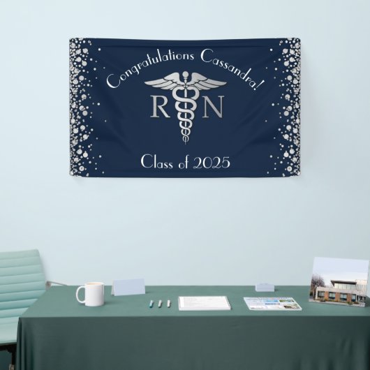 Afstuderen van de verpleegschool Navy Blue Silver Spandoek (Beurs)