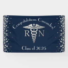 Afstuderen van de verpleegschool Navy Blue Silver Spandoek