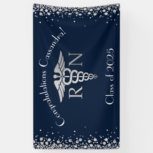 Afstuderen van de verpleegschool Navy Blue Silver Spandoek (Verticaal)