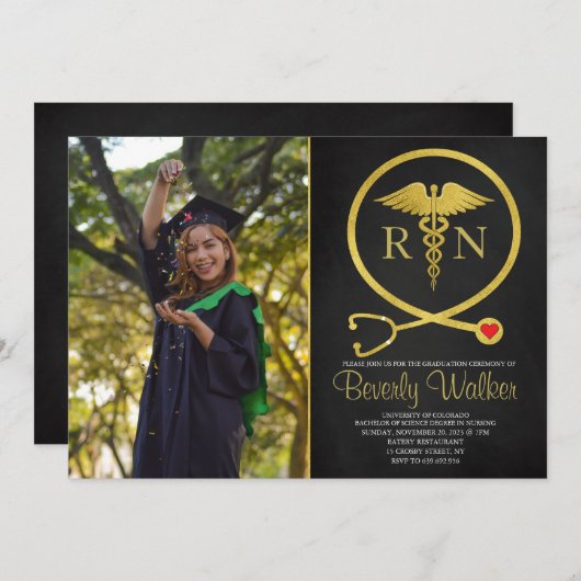 Afstuderen van de verpleegschool voor zwarte en go kaart (Voorkant / Achterkant)