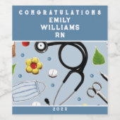 Afstuderen van de verpleegschool wijn etiket (Enkel label)