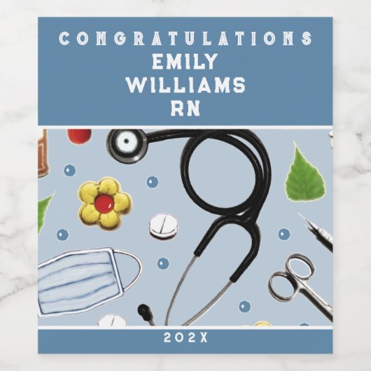 Afstuderen van de verpleegschool wijn etiket (Enkel label)