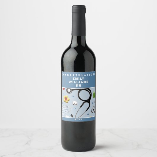 Afstuderen van de verpleegschool wijn etiket (Voorkant)