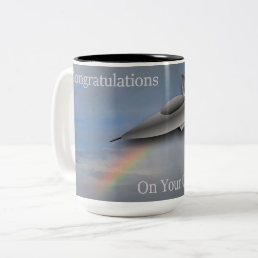 Afstuderen van de vliegschool tweekleurige koffiemok (Voorkant links)