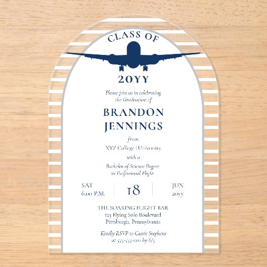 Afstuderen van de vliegschool voor piloot acryl uitnodigingen (Voorkant)