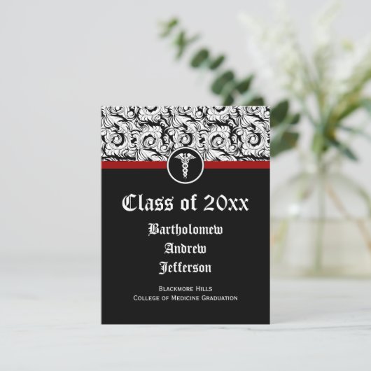 Afstuderen van de Zwarte en Witte Caduceus Medisch Kaart (Staand voorkant)