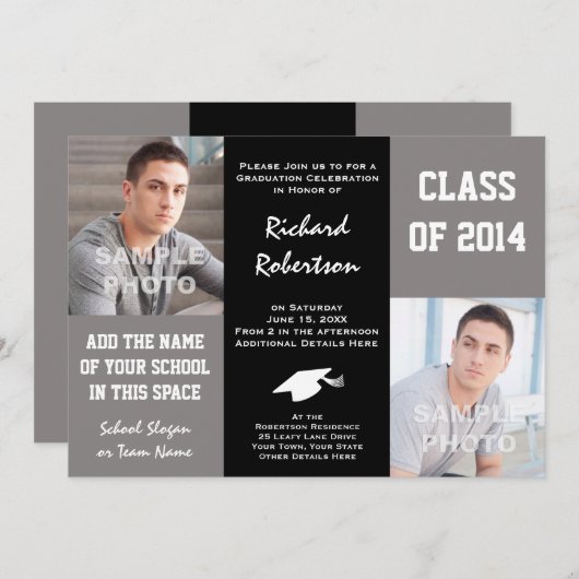 Afstuderen van Elegant Grey and Black Young Man 20 Kaart (Voorkant / Achterkant)