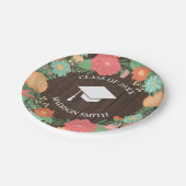 Afstuderen van Floral Wreath & Wood Grain Papieren Bordje (Gekanteld)