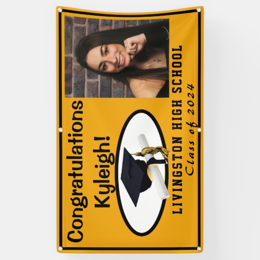 Afstuderen van Goud en zwart-wit Spandoek (Verticaal)