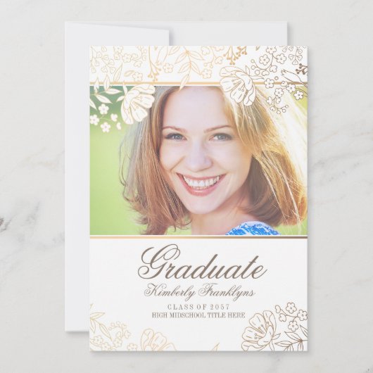 Afstuderen van gouden en witte Floral Kaart (Voorkant)