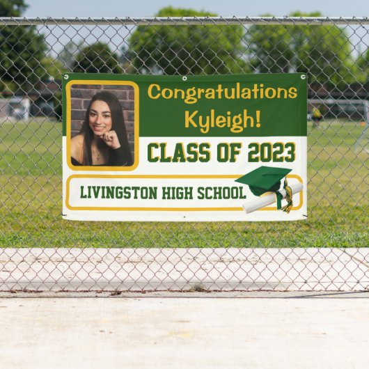 Afstuderen van groene en gouden vinyl spandoek (Insitu)