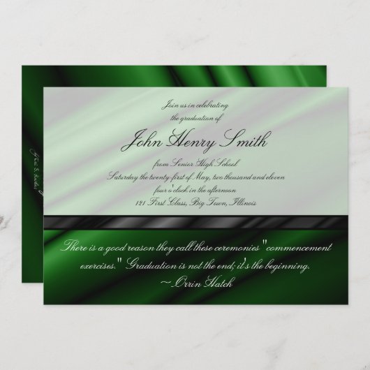 Afstuderen van groene zijde Uitnodiging/Aankondigi Kaart (Voorkant / Achterkant)