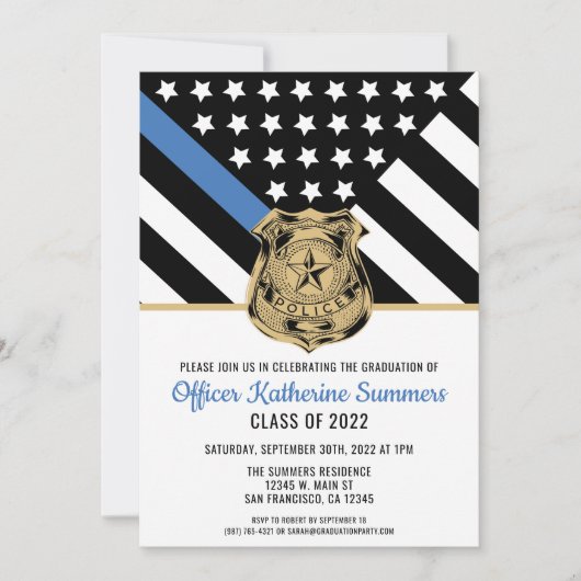 Afstuderen van het politie-dun-blauwe lijnvlag kaart (Voorkant)