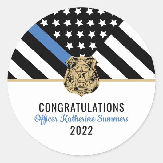 Afstuderen van het politie-dun-blauwe lijnvlag ronde sticker (Voorkant)