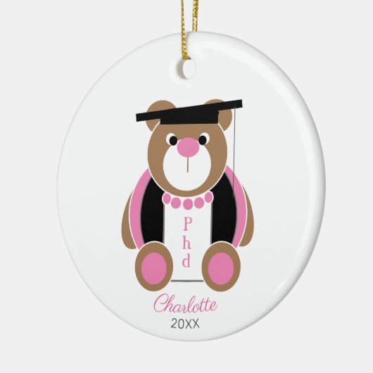 afstuderen van het vrouw met schattige teddybeer keramisch ornament (Links)