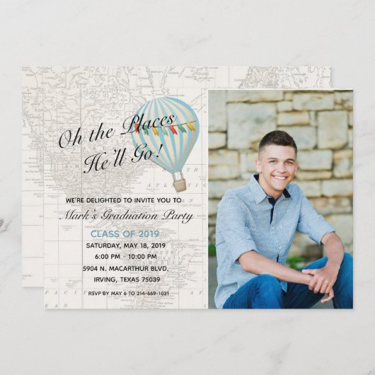 Afstuderen van Hot Air Balloon Kaart (Voorkant / Achterkant)