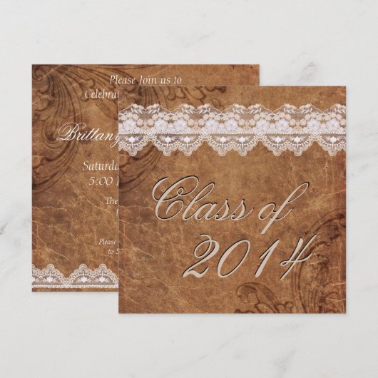 Afstuderen van leder en kant uitnodigen kaart (Voorkant / Achterkant)