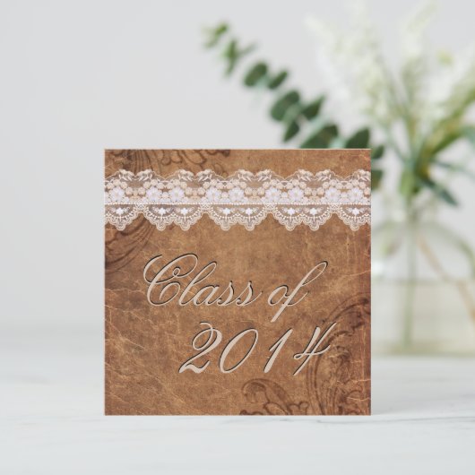 Afstuderen van leder en kant uitnodigen kaart (Staand voorkant)