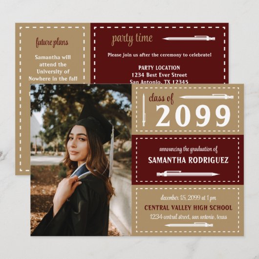 Afstuderen van maroon- en gouddozen kaart (Voorkant / Achterkant)