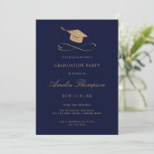 Afstuderen van Navy Blue en Gold Faux Glitter Kaart (Staand voorkant)