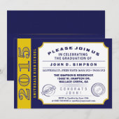 Afstuderen van Navy Blue & Gold Ticket Kaart (Voorkant / Achterkant)