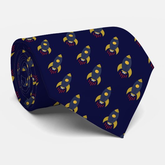Afstuderen van Navy Blue Space Rocket Mannen Stropdas (Opgerold)