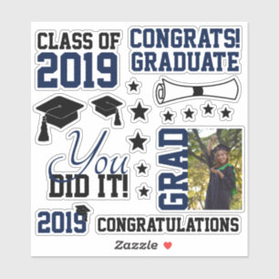 Afstuderen van Navy en Black Photo Sticker
