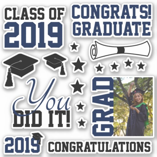 Afstuderen van Navy en Black Photo Sticker (Voorkant)