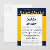 Afstuderen van Navy Gold Bold Afstudeerder Party Uitnodiging Briefkaart (Voorkant / Achterkant)