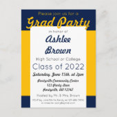 Afstuderen van Navy Gold Bold Afstudeerder Party Uitnodiging Briefkaart (Voorkant)