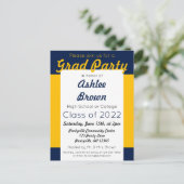 Afstuderen van Navy Gold Bold Afstudeerder Party Uitnodiging Briefkaart (Staand voorkant)