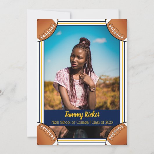 Afstuderen van Navy & Gold Football Aankondiging (Voorkant)