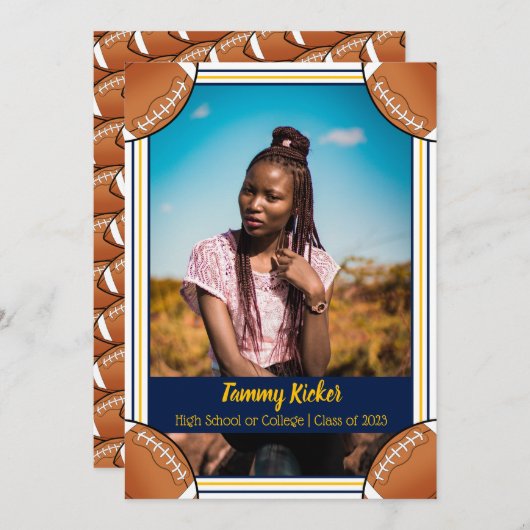 Afstuderen van Navy & Gold Football Aankondiging (Voorkant / Achterkant)