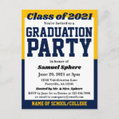 Afstuderen van Navy Gold School Colors Aankondigingskaart (Voorkant)