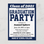 Afstuderen van Navy White School Colors Aankondigingskaart (Voorkant)