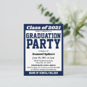 Afstuderen van Navy White School Colors Aankondigingskaart (Staand voorkant)