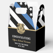 Afstuderen van politie blauwe lijnvlag gefelicitee bedankdoosjes (Geopend)