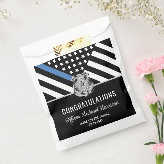 Afstuderen van politie blauwe lijnvlag gefelicitee bedankzakje (Gezegeld)