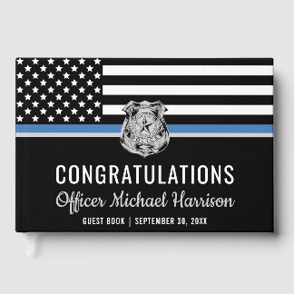 Afstuderen van politie blauwe lijnvlag gefelicitee gastenboek