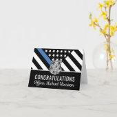 Afstuderen van politie blauwe lijnvlag gefelicitee kaart (Gele Bloem)